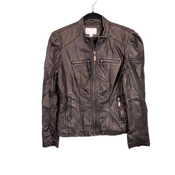 Xhilaration Womens Brown Faux Leather Coated Full Zip Biker Moto Jacket Size XXL